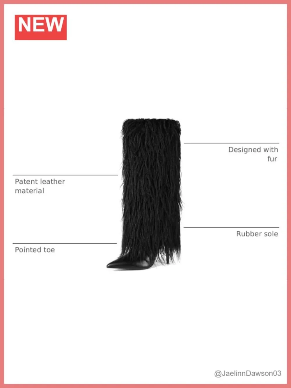 Faux Fur Trimmed Knee High Boots Stiletto Heel Fringe Side Zip Patent Leather